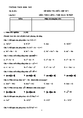 Đề kiểm tra giữa kì I môn Toán Lớp 8 - Trường THCS Bình Phú (Có đáp án)